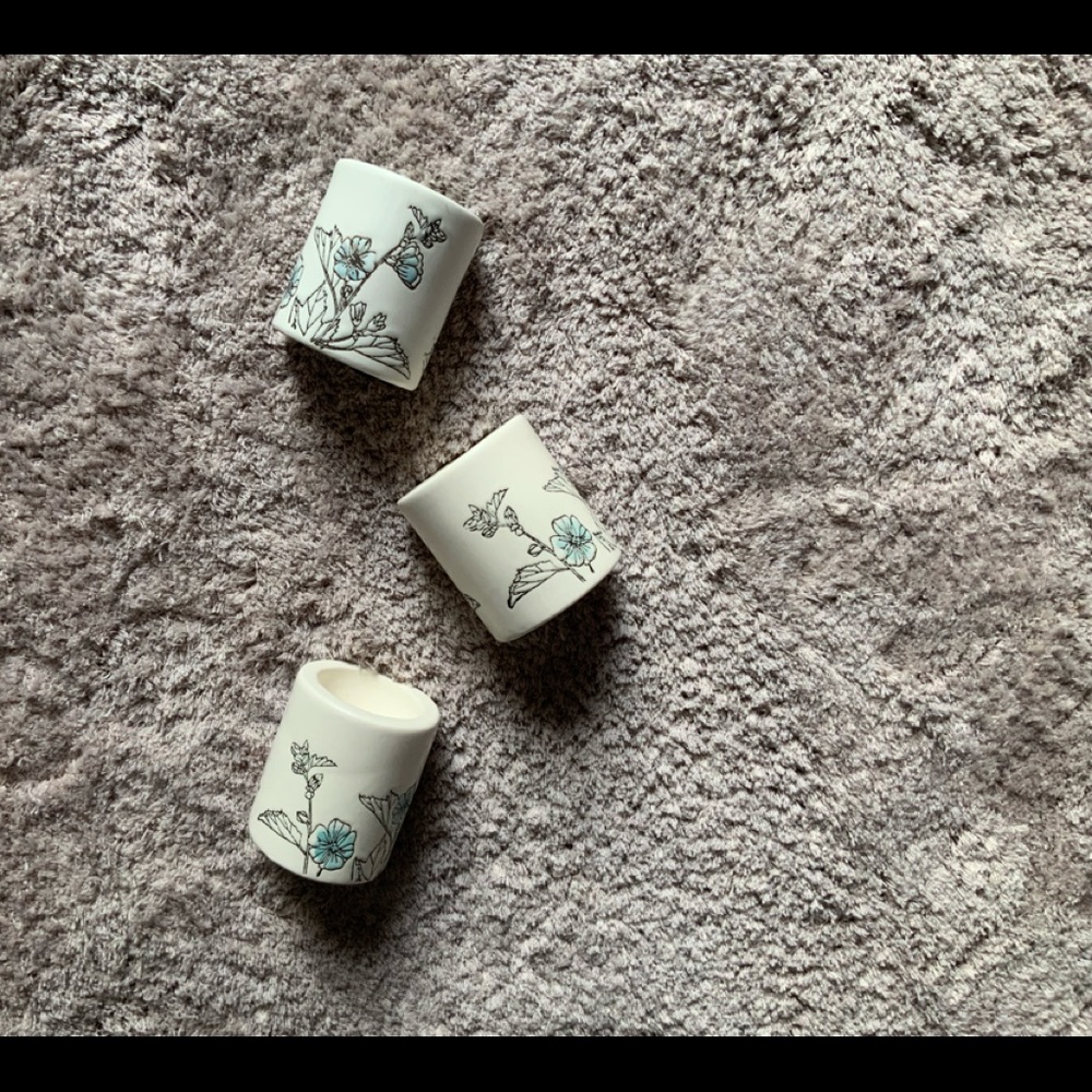 Floral minimalist engraved candle holders set of 3